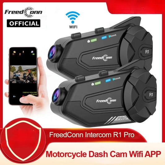 Freedconn R1 Pro Bluetooth Motorcycle Intercom Helmet Headset Group Speaker Headphone WiFi App Motorbike Dash Cam Moto Auto Dvr