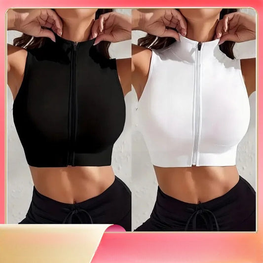 Women's 2-piece Set Close-fitting Breathable Sexy Yoga Zipper Exercise Fitness Vest Top