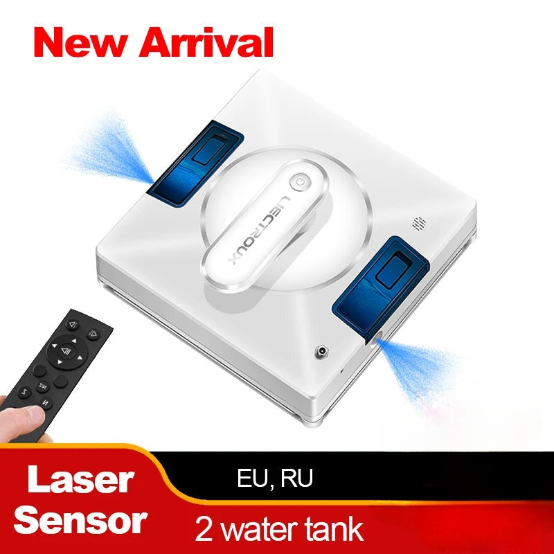 Robot Window Cleaner 2-Way Water Spray,Home Glass Floor Wall Window Cleaning Robot,Strong Vacuum,Smart Memory