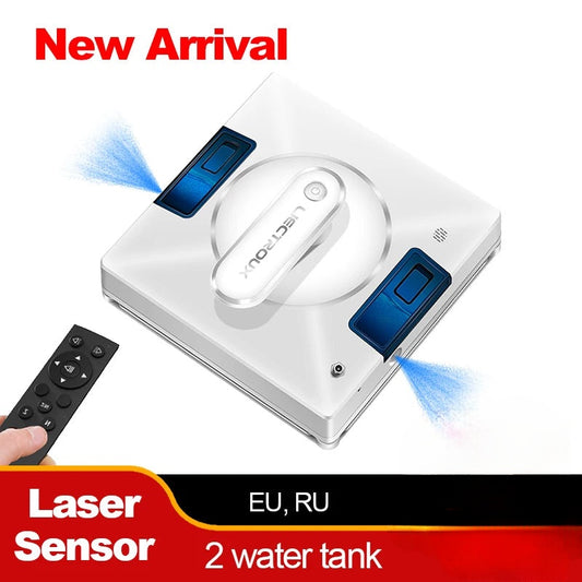 Robot Window Cleaner 2-Way Water Spray,Home Glass Floor Wall Window Cleaning Robot,Strong Vacuum,Smart Memory