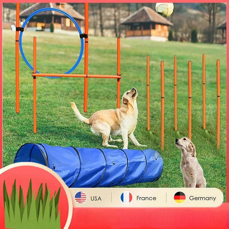 Dog Agility Obstacle Kit Agility Dog Course Dog Tunnel Jump Ring, Jump Pole, Weave Pole For Outdoor Agility Training For Dogs