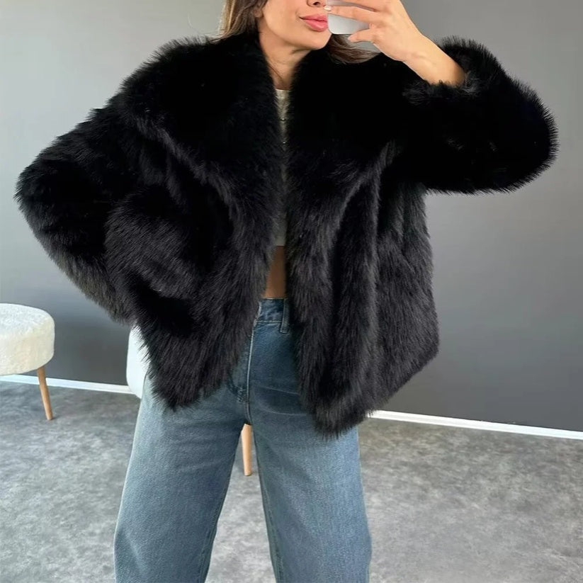 Women Fashion Winter Solid  Big Lapel Coat Faux Fur Coat Jacket New 2025 Autumn Winter Slouchy Burgundy Black Gray Coat