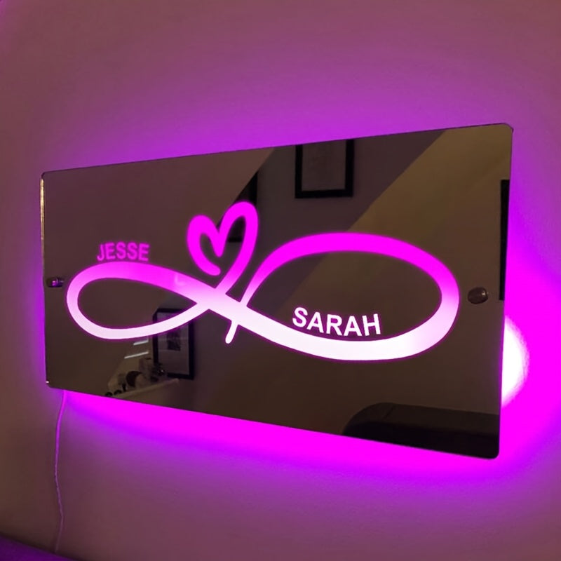 A Personalized USB-Powered Remote-Controlled LED Light Mirror for Couples, Featuring Customizable Names, Perfect for Bedroom Decoration And As a Gift for Valentine's Day Or Birthdays