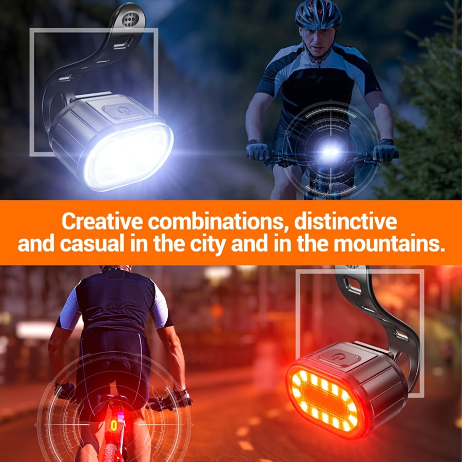 2 PCS Set of Bicycle Front and Rear Light Kit | Multi-functional LED Cycling Headlight and Taillight, USB Charging, Portable Night-time Cycling Floodlight, Easy to Install, Suitable for Night and Mountain Road Cycling