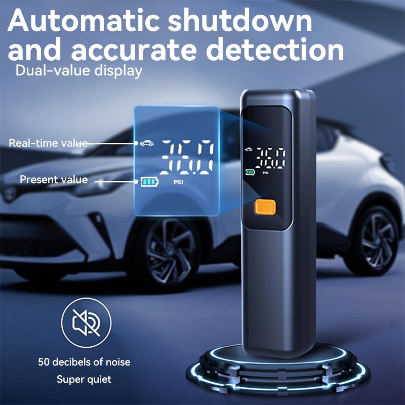 Portable Wireless Air Pump, Air Compressor 150 PSI Tire Inflator | Equipped with Digital LCD Display, USB Fast Charging, Auto Shutoff Safety Protection, LED Light, Compact Design, Rechargeable Lithium Battery, Ideal for Cars,
