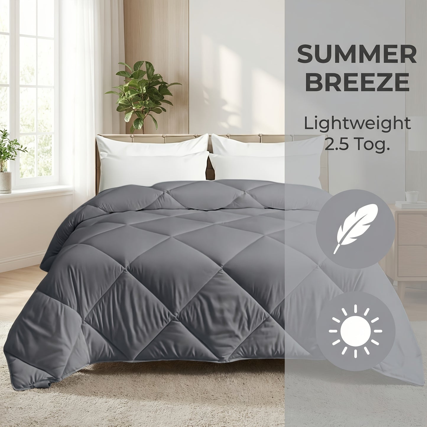 Tog 2.5 | 7.5 | 13.5 Grey All-Weather Diamond Patterned Duvet Quilt Comforter | All-Weather Airy Lightweight Cozy Bedding for Home And Hotel