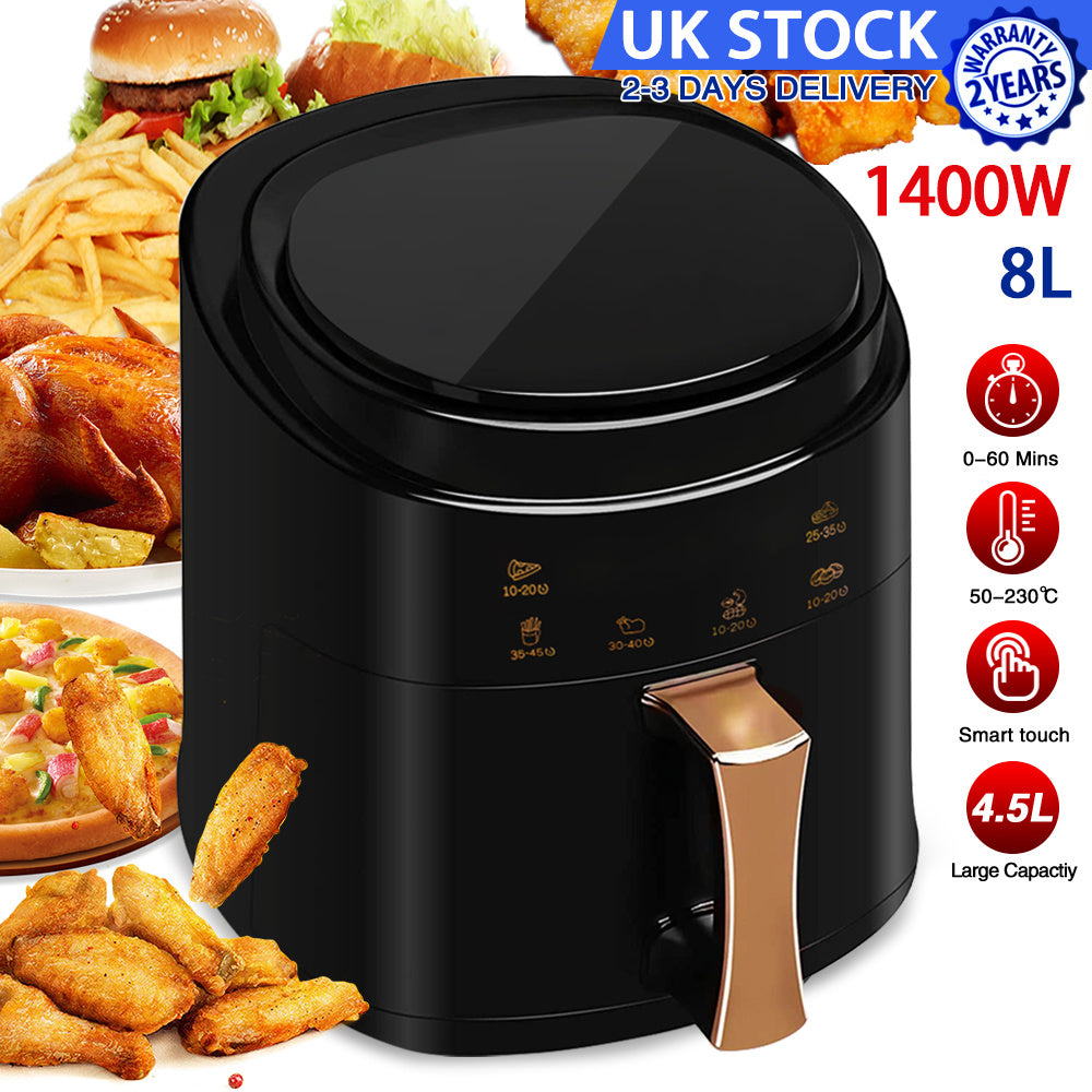 8L Air Fryer Oven,1400W Black Digital Air Fryer, Hot Air Convection Oven with Smart Touch, Timer & Temperature Control, Oil-Less Cooking, perfect for Home Kitchen, Small Restaurants, Apartments Countertop Oven, Fast Cooking F