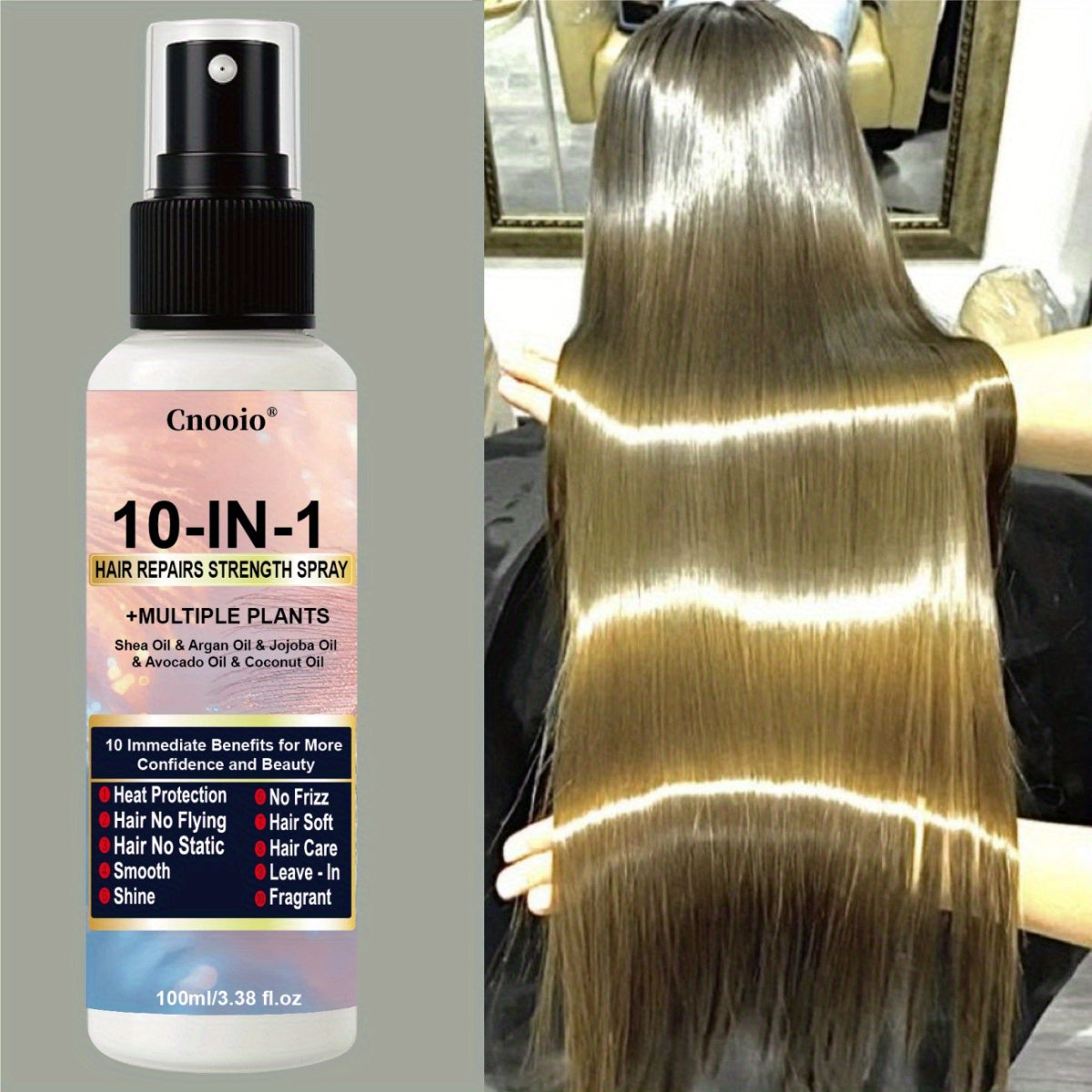 A Multi-Purpose Hair Care Spray Designed for Dry And Damaged Hair, Providing Heat Protection, Shine, And a Pleasant Fragrance While Eliminating Frizz And Softening Hair with The Help of Argan And Jojoba Oils, All in Five Seco