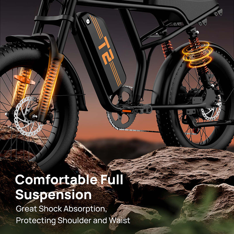 20"x4" Fat Tire Electric Mountain Bike T2 - 250W High-Efficiency Motor, 48V 15.6Ah Removable Battery, 25KM/H, 80-100 Mile Range, 7-Speed Transmission, Hydraulic Disc Brakes, LCD Display, Perfect for Snow & Rough Terrains