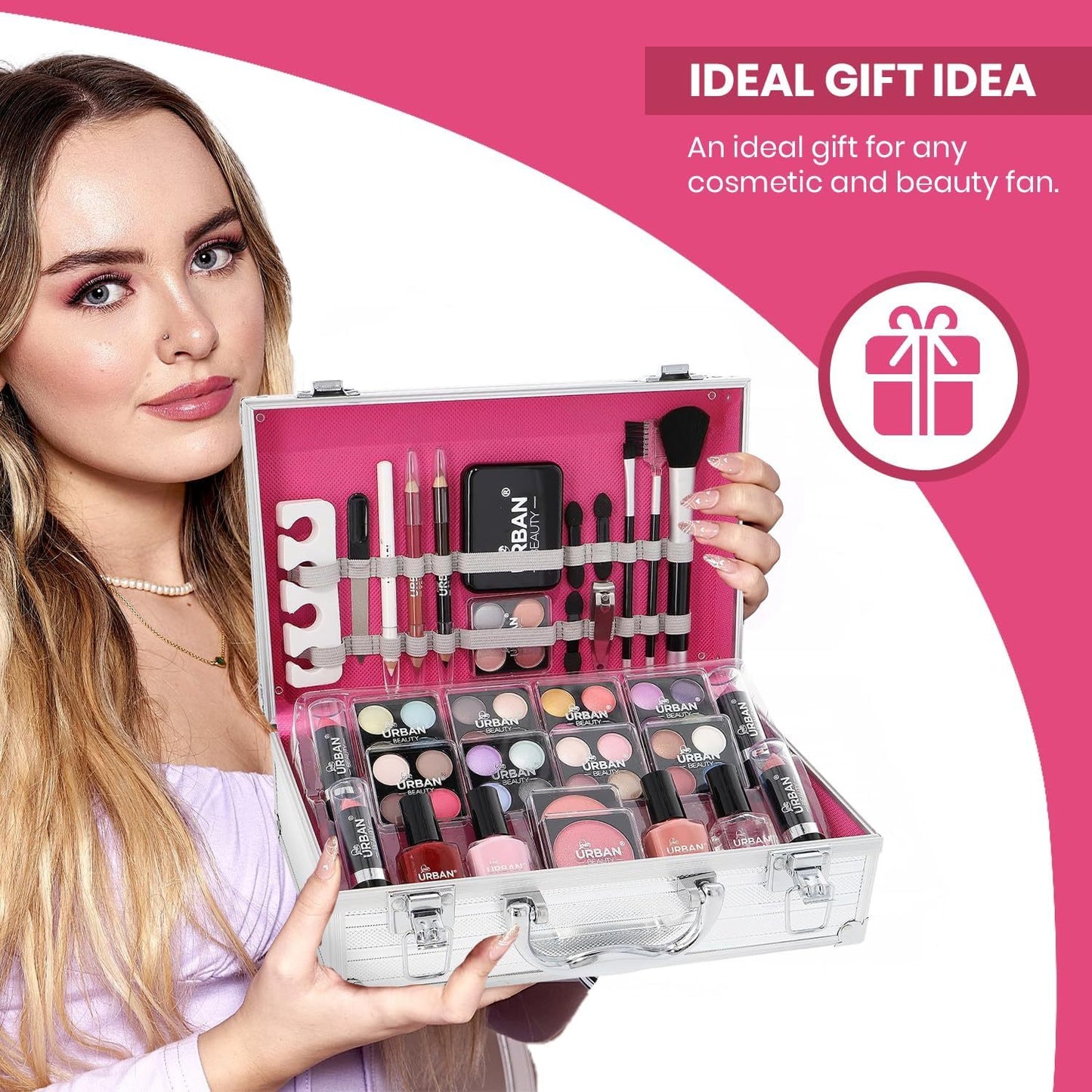 NEW 64 PCS Set  Makeup Cosmetic Kit with Aluminum Vanity Case - Eyeshadows, Lip Glosses, Mini Compact & Applicators in Travel Case - All-in-one Makeup Box | Sent and Fulfilled from UK Warehouse and Delivered on a Tracked 48 U