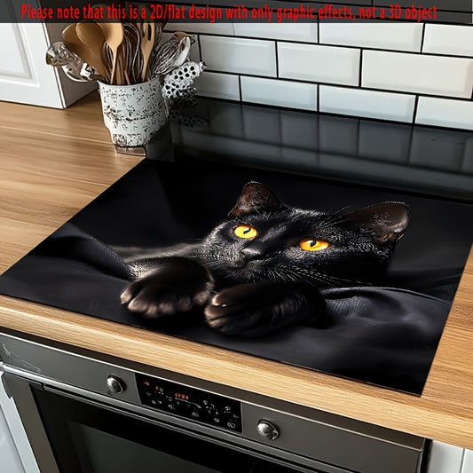 Black Cat Rubber Oven Lid Pad - Non-Slip Heat-Resistant Scratch-Resistant Washable Design with Playful Cat Face & Paw Print Pattern, Suitable For Glass Ovens, Toaster, Washing Machine & Dryer, for home Decor