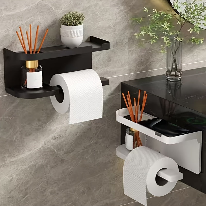 Modern & Wall-Mounted Toilet Paper Holder with Storage Shelf & Drawer - Space-Saving Bathroom Organizer with Knob, Multi-Tier Shelving System, Space-Saving Design for Home & Hotel Bathrooms, Toilet Paper Dispenser & (No Space