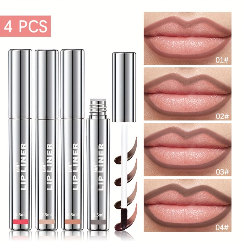 4pcs Set Christmas Gift - Matte -Off Lip Liner, Long-Lasting Waterproof, 4 Shades, Rich Color, Moisturizing & Nourishing, Easy to Apply & Remove, Suitable for All Light Beige Tones, Easy Lip Liner Stickers, Ideal Holiday Gift