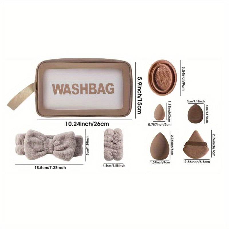 42pcs/set Face and Eye Makeup Brush Set Including 20 Brushes, Headbands, Bracelets, Large and Mini Beauty Sponges, Fan and Thumb Puffs, and A Makeup Brush Cleaning Bowl and Makeup Bag