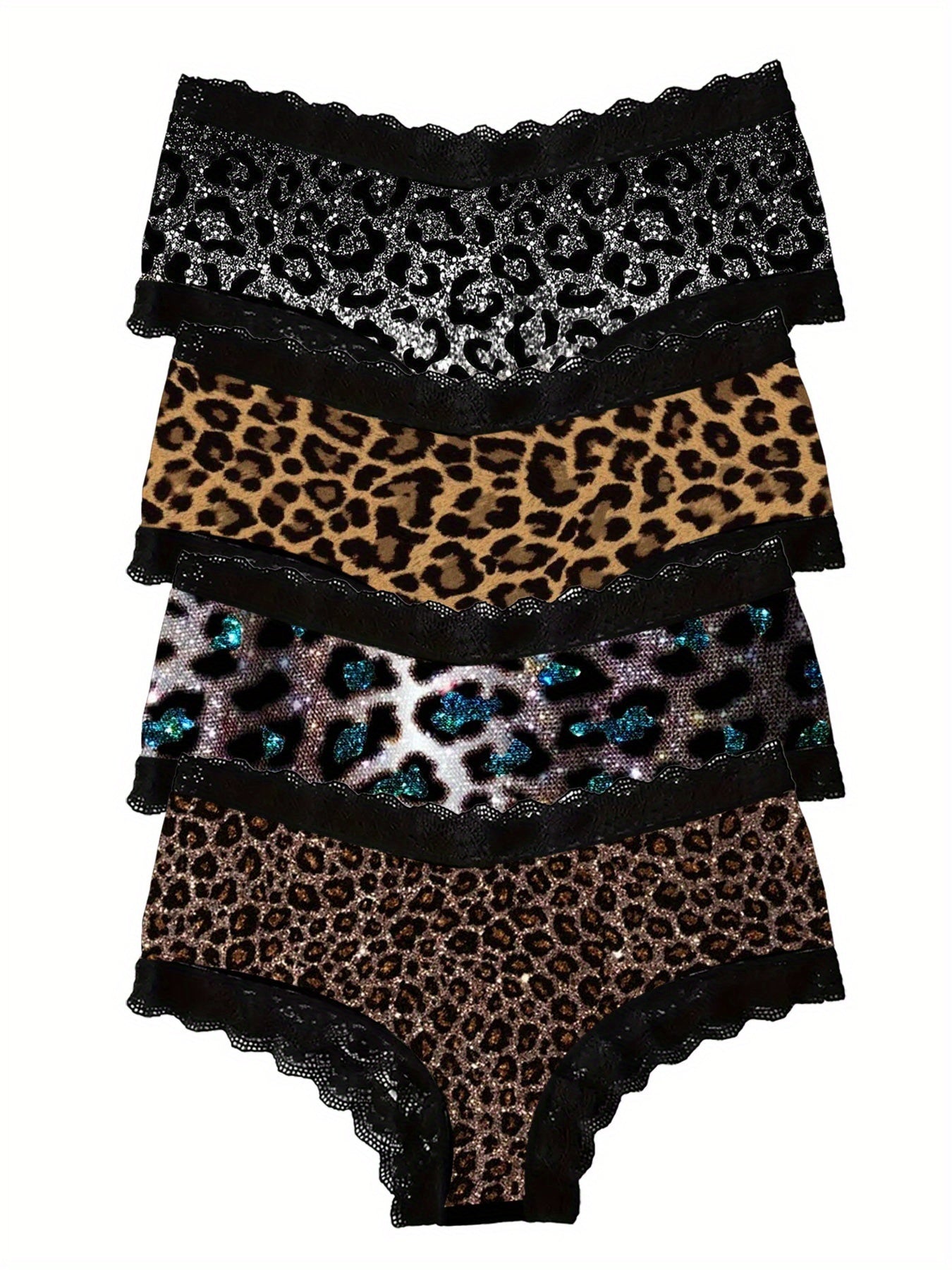 8 PCS Set Random Women's Panties Featuring Sexy Leopard  And Lace Trim, Perfect for Ladies Underwear Sets Lingerie Apparel Supplies