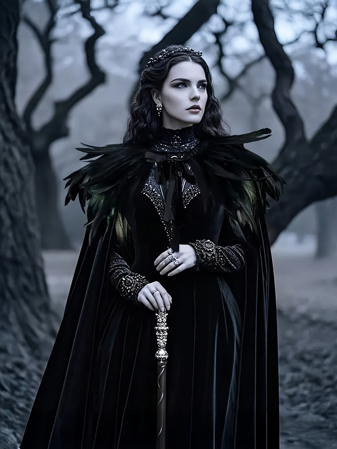 2 PCS Set Gothic Witch Robe & Cape Set - Long Sleeve, Green &, Perfect for Halloween & Carnival Costumes, Stage Props, Fall/Winter Wear, Vintage Style | Knotted Detailing, Witchcraft Clothing Supplies