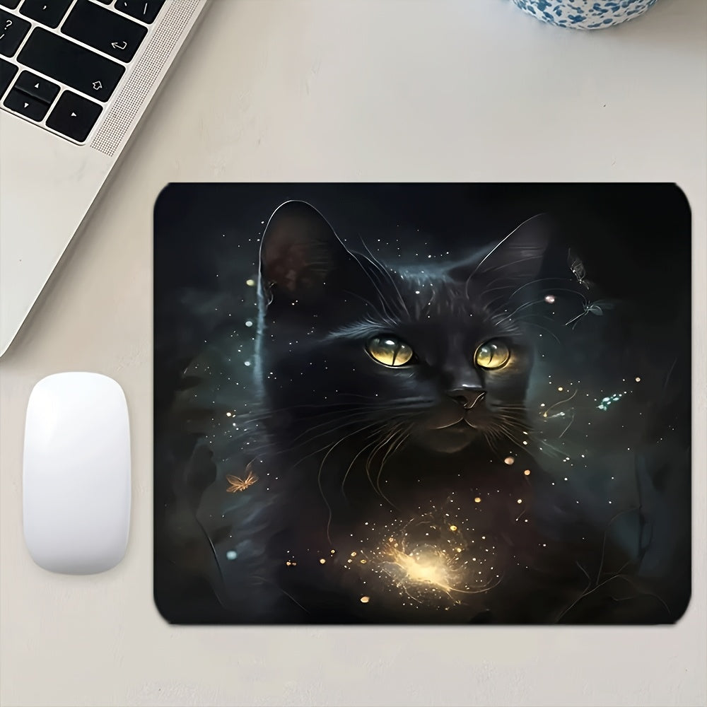 For Cat Lovers Top Quality Rubber Backing Gaming Desk Mat Compatible for PC/Laptop - Mysterious Black Cat Mouse Pad with Glossy Desktop, Office & Computer Accessory, Ideal Gift for Gamers & Tech-Savvy (Birthday/Christmas)