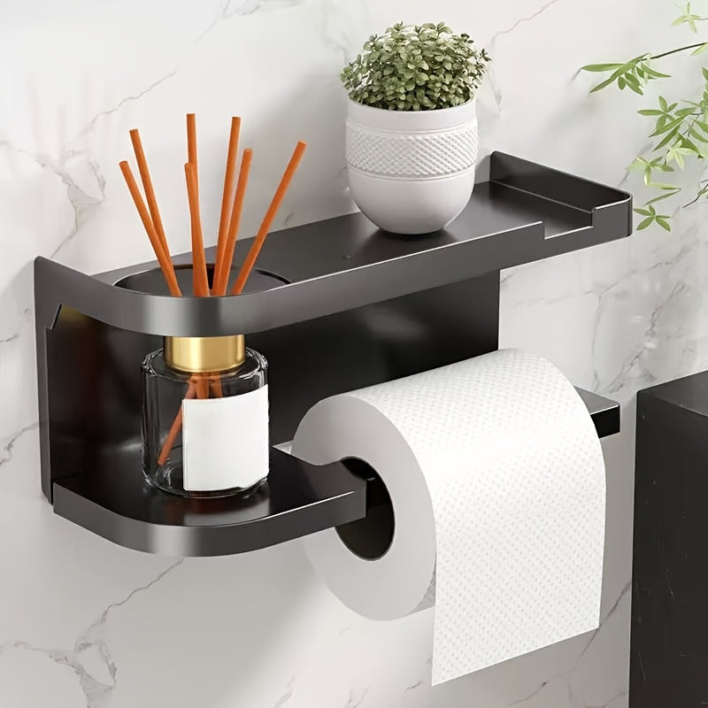 Modern & Wall-Mounted Toilet Paper Holder with Storage Shelf & Drawer - Space-Saving Bathroom Organizer with Knob, Multi-Tier Shelving System, Space-Saving Design for Home & Hotel Bathrooms, Toilet Paper Dispenser & (No Space