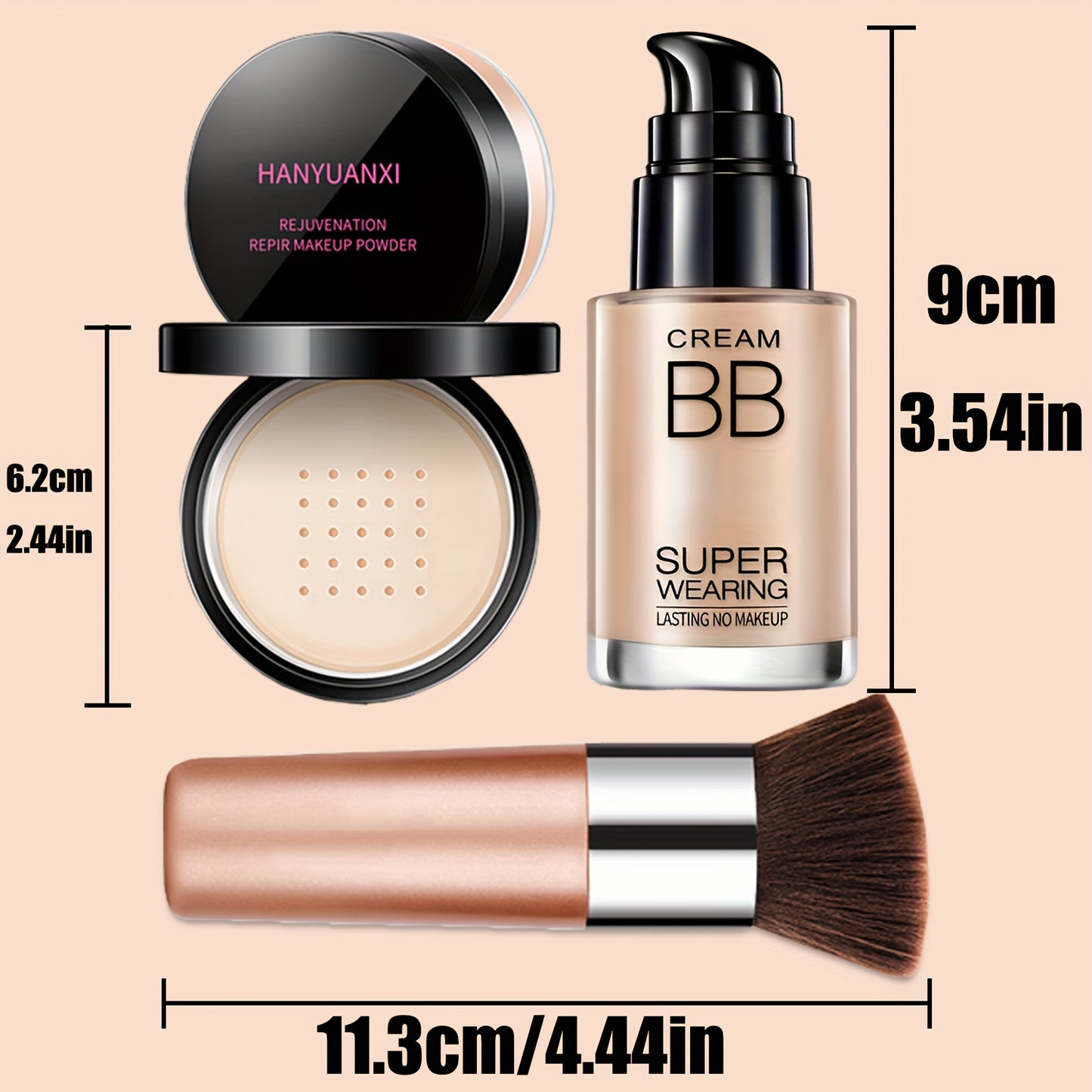 Flawless Face Makeup Kit- BB Cream & Makeup Powder & Brush, Includes Full Coverage Foundation, Moisturizing BB Cream, Waterproof Loose Setting Powder, Brush And Makeup Sponge, Hydrating Formula, Seamless Concealer, Longwear H