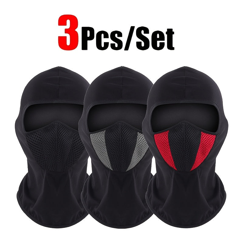 3 PCS Set Outdoor Four-Season Sports Hood for Men And Women, Motorcycle And Bicycle Riding Mask, Breathable And Warm Face Protection, Windproof And Dustproof Stylish Casual Balaclava Hat