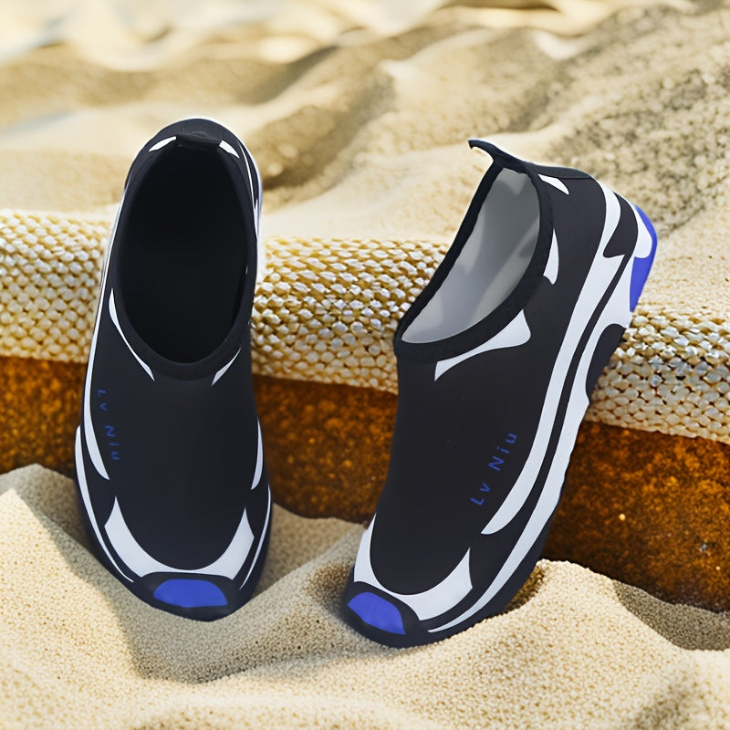 Quick-Dry Water Shoes for Men & Women - Lightweight Breathable Fabric with TPR Sole, Black & Blue Accents - Perfect for Swimming, Beach, Yoga, Camping & Outdoor Activities - Summer Essential, Beach Footwear, Sleek Design, Fle