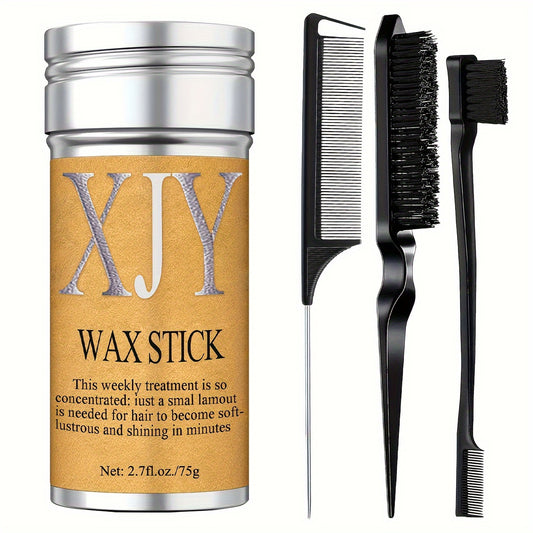 Hair Styling Set: Smooth Back Hair Brush, Wax Stick, and Edge Brush for Men and Women - Perfect for Rat Tail Comb Bristle Hair Brush Set, Women's Bun Hair Accessories, and Smoothing Hair Brush with Glycerin