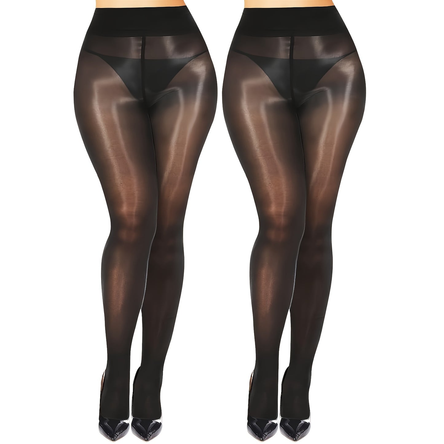 2 Pairs of Trendy Shiny Leggings, High-Waisted Elastic Breathable Tights, Women's Socks And Long Stockings Ladies Pantyhose Underwear Apparel Accessories