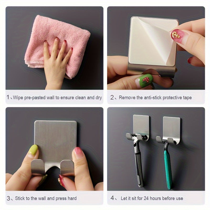 4 PCS Set Stainless Steel Holders for Shaving Blades That Can Be Mounted on The Wall Without Drilling. Perfect for Storing Men's Razors, These Modern Wall Mounts Are Designed for Bathroom Organization And Are Made from Durab