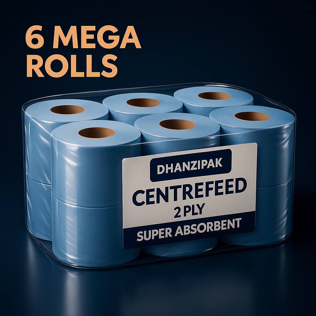 NEW Arrivals Extra Large 6 x Blue Paper Rolls 100m - 2 Ply Embossed Centre Feed - Hand Towel Tissue Rolls Bathroom Kitchen Furniture Home Office Cleaning Tools Sets