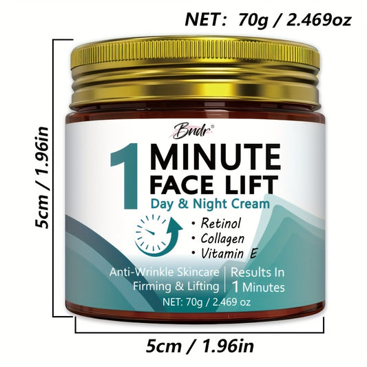 70g 1-minute Facial Lift Cream, Containing Vitamin C, Hyaluronic Acid, Collagen, Nicotinamide-Lift and Smooth Formula, Suitable for All Skin, Smooth Jar Design, Small and Portable.