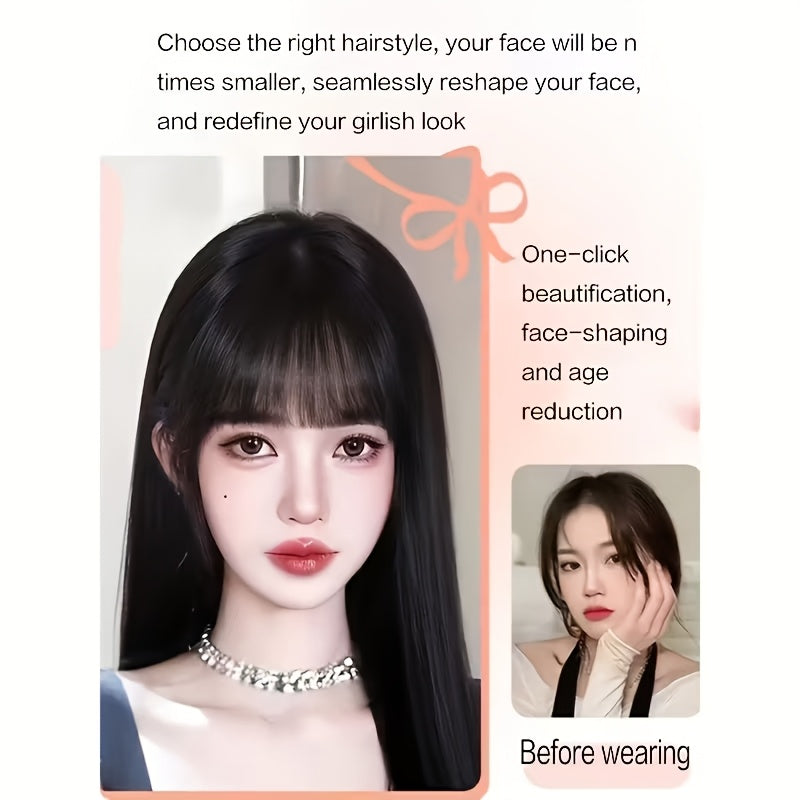 Wig with French Layered Bangs, Designed for Women, Featuring a, Perfect for Everyday Use, Easy to Put On, Seamless Hair Extensions, Versatile Hair Additions, French Fringe, Wig for a Look