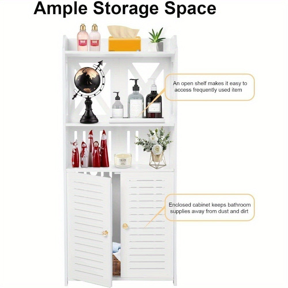 3 Tier Bathroom Storage Cabinet Floor Standing Display Cabinet Home Storage Furniture Organizer Unit for Office Living Room Kitchen Entryway White (3 Tier)