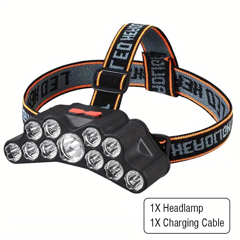 11 LED/7LED/5LED USB Headlamp | Rechargeable Head Mounted Flashlight, Portable Headlight, Outdoor Hiking Camping Night Fishing Mountain Climbing Emergency Lantern, Battery Powered, Included
