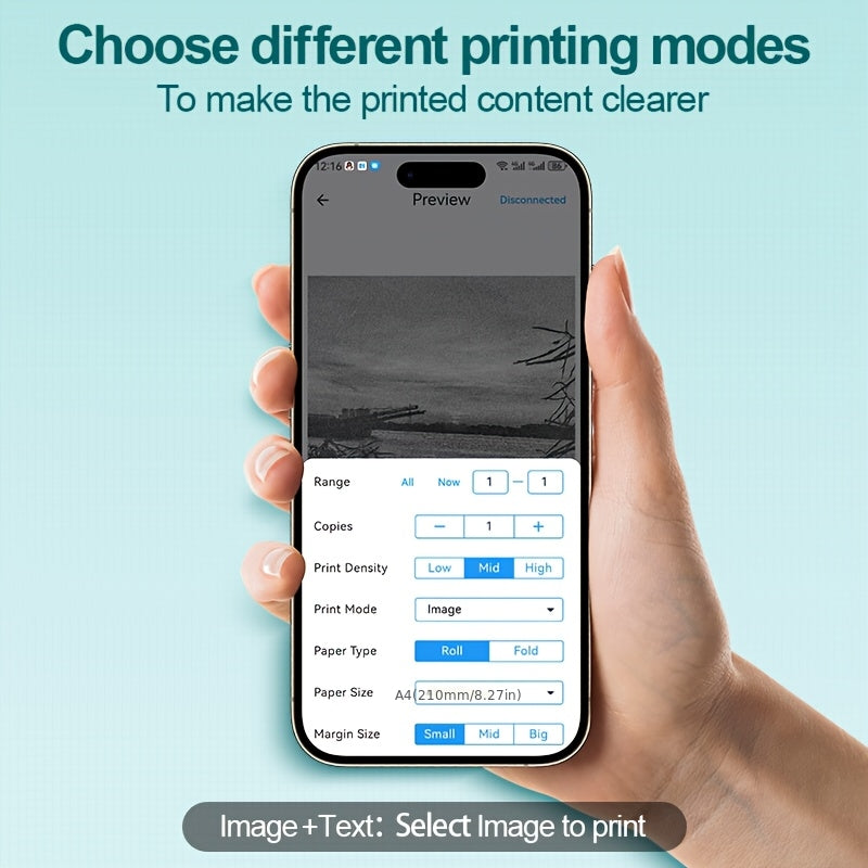 A4 Portable Thermal Printer - Wireless and USB Connection, Multi-Size Printing, Roll/Fold Paper Compatible, Ink-Free Monochrome Output, Supports PDF/Word/Excel/JPG, 203dpi High Definition Print, Built-in 2600mAh Rechargeable