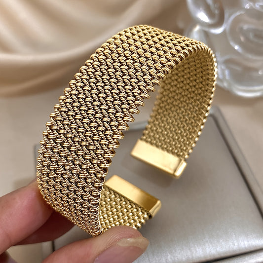 NEW Fashion  Woven Bracelet | 18K Golden Plated 304 Stainless Steel Metal Bracelet | Versatile Accessory for Daily and Party Occasions Silver and Golden Bracelet Women Jewelry Accessories