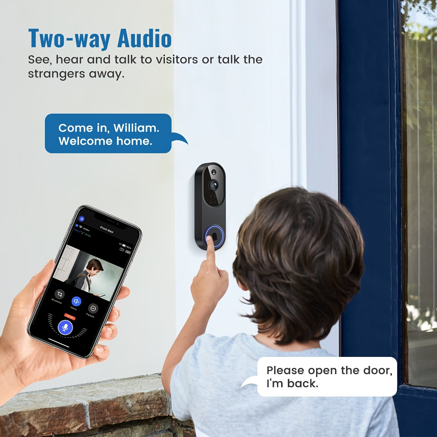 1080P Video Doorbell Camera, Smart Human Detection, Cloud Storage, Chime Included, Live View, 2-Way Audio, IR Night Vision, Battery Powered, Indoor Surveillance Home Office Security Supplies