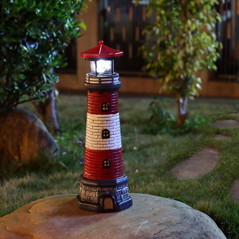 Solar-Powered Lighthouse Garden Light - 360° Rotating LED,, Rechargeable Battery, Outdoor Yard & Lawn Decor