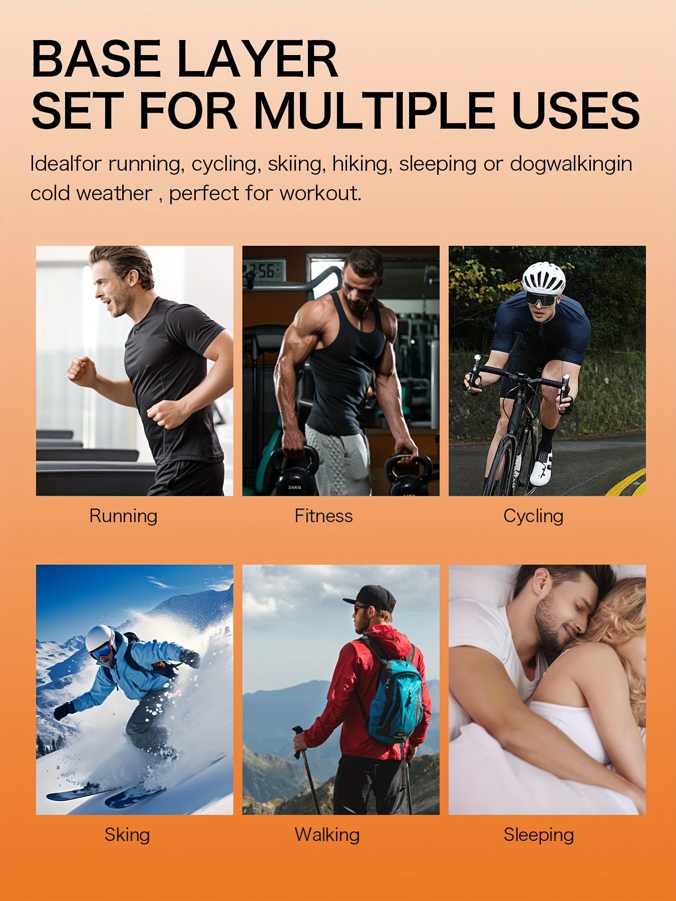 2 PCS Set Men's Thermal Underwear with Fleece Lining, Suitable for Winter Hunting, Outdoor Skiing, And Winter Sports Training, Featuring a Fitted Crew Neck Long Sleeve Top And Long Pants As Base Layers.
