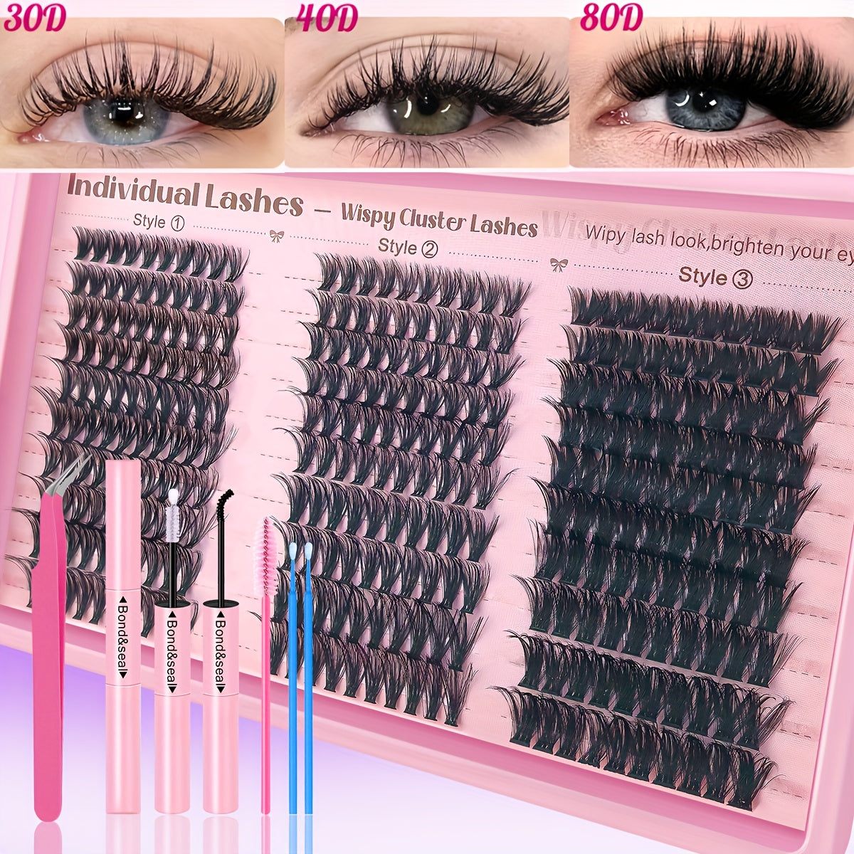 NEW 300/720 PCS Set Eyelash Extension Set Single Eyelash Tuft, 9-18Mm Mix 30D 40D 50D 80D with Eyelash Bonding & Tweezers for Beginners, Exquisite Gift Set Exquisite Gifts for Women