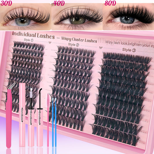 NEW 300/720 PCS Set Eyelash Extension Set Single Eyelash Tuft, 9-18Mm Mix 30D 40D 50D 80D with Eyelash Bonding & Tweezers for Beginners, Exquisite Gift Set Exquisite Gifts for Women