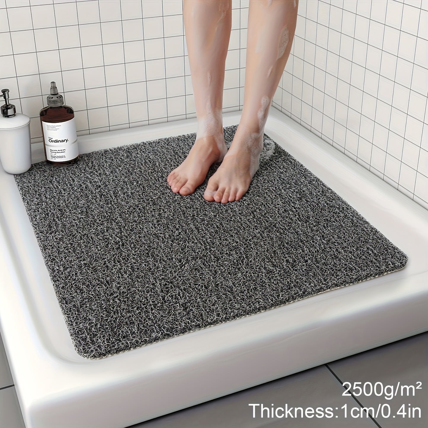 5 Colors Extra Large Non-Slip Shower Mat - Heavy-Duty 2100-2500gsm Thick 0.4in/1cm Thick, 21x21 Inch (53x53cm) Bath Mat with Foaming Loofah Base, Shower, Tub - Easy-clean Surface, Shower Mat Non Slip, Durable Plastic