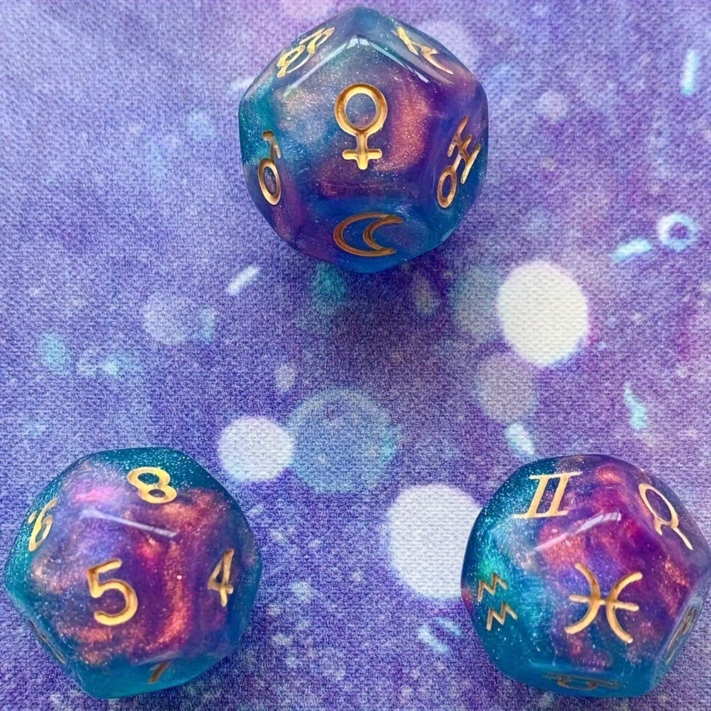 3 PCS Set Astrology Dice, Signs Planets Numbers 12-Sided Dice Divination Tool for Party Event