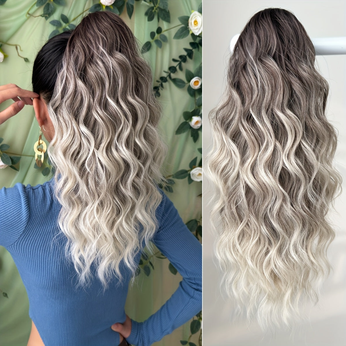 8 Colors Claw Shaped Ponytail Extension Hair Accessory Gradient Wig Multi-Color Wig 45.72 cm Water Ripple Heat-resistant Fiber Synthetic Ponytail Wig,  Women's Daily Use Hair Care Supplies