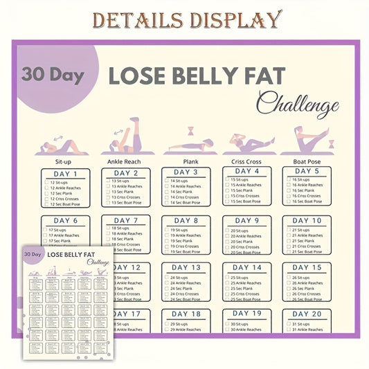 30-Day Challenge to Reduce Belly Fat, Home Exercise Daily Ab Practice  Log, Core Strengthening Routine Including Sit-Ups, Planks, And Additional Exercises, Fitness Manual