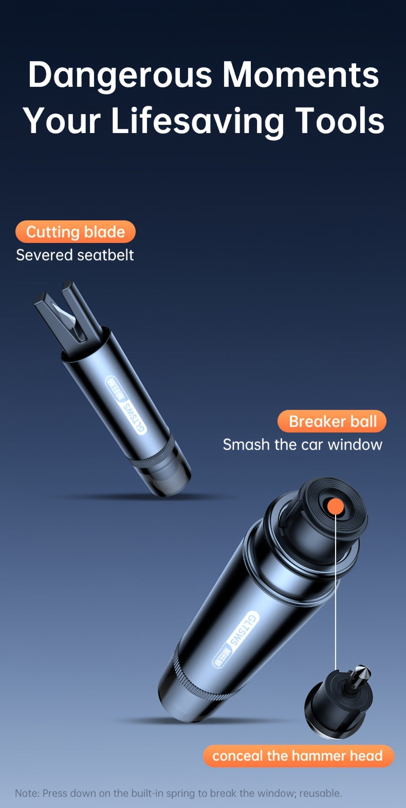Emergency Safety Hammer - Car Window Breaker with Seatbelt Cutter, Portable Escape Tool for Vehicle & Home Use
