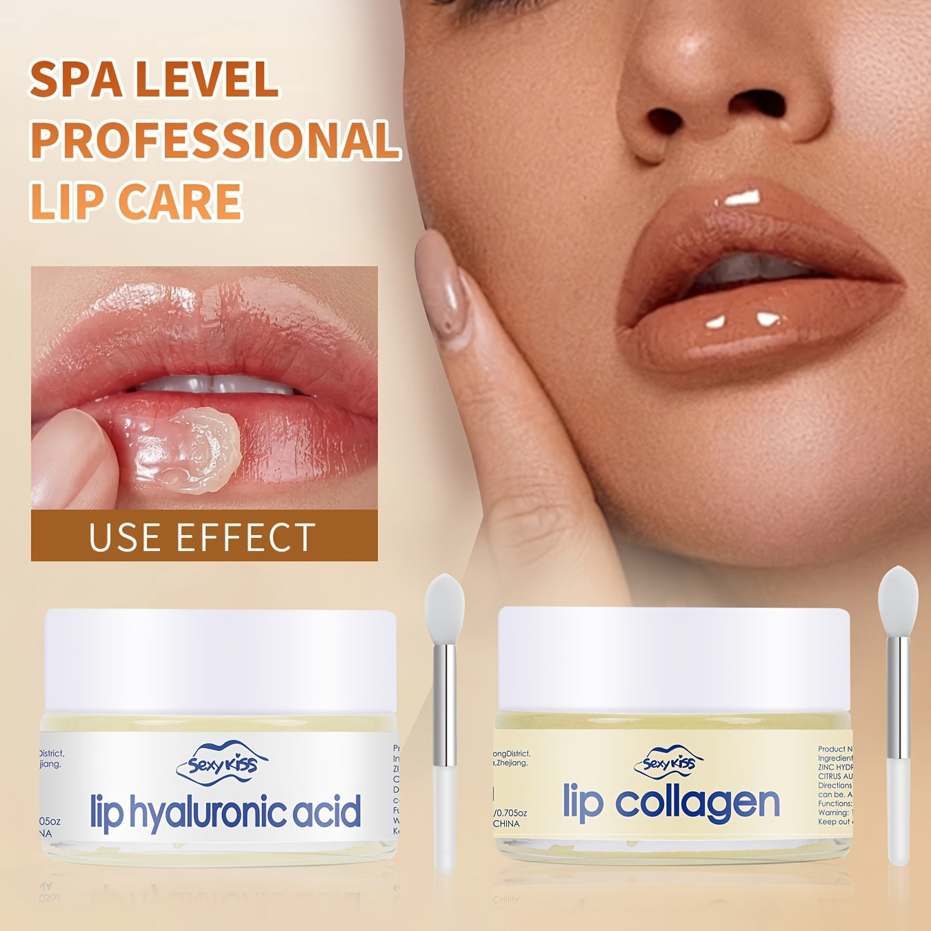 Lip Mask with Collagen and Hyaluronic Acid, 20g Hydrating Overnight Dry Cracked Lips Treatment, Exfoliating and Brightening, Long-Lasting Moisture with Silicone Lip Brush, Day and Night Use, Gift for Women