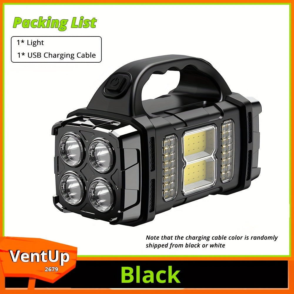 Multi-functional Solar Portable light, LED & COB Emergency light, USB charging, IP65, Front And Rear Dual Light illumination, Can Charge Your Cell phone, White Light & Yellow Light flashlight, Suitable for camping, hiking, ma