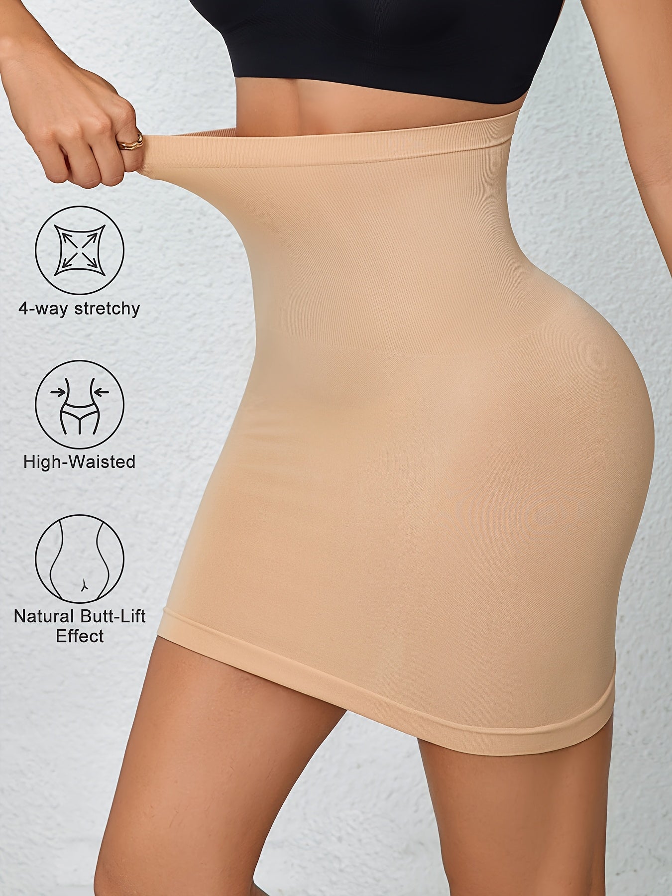 S-XL UK (8-18) Size Black/White/Light Beige Color High-Waisted Tummy Control Skirt for Women, Sexy Bodycon Hip-Wrapping Skirt Lining