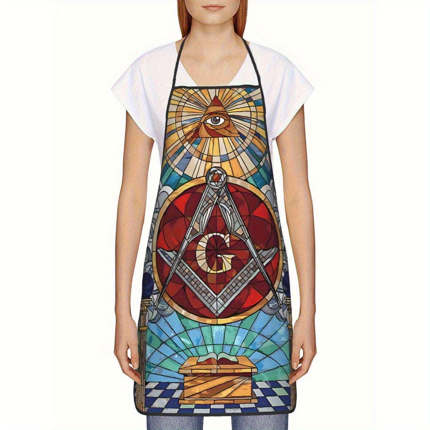 Freemason Unisex Apron - Durable with Intricate Masonic Symbols, Adjustable Neck Strap & Tassels - Kitchen Cooking Hairdresser Craftsmen Apron for Men & Women, Symbolic Design