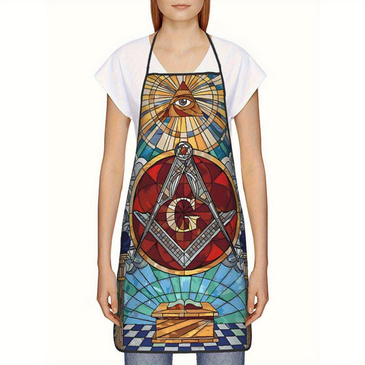 Freemason Unisex Apron - Durable with Intricate Masonic Symbols, Adjustable Neck Strap & Tassels - Kitchen Cooking Hairdresser Craftsmen Apron for Men & Women, Symbolic Design